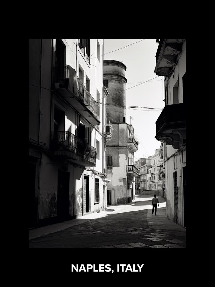 Poster Of Naples, Italy, Mediterranean Black And White Photography Analogue 1