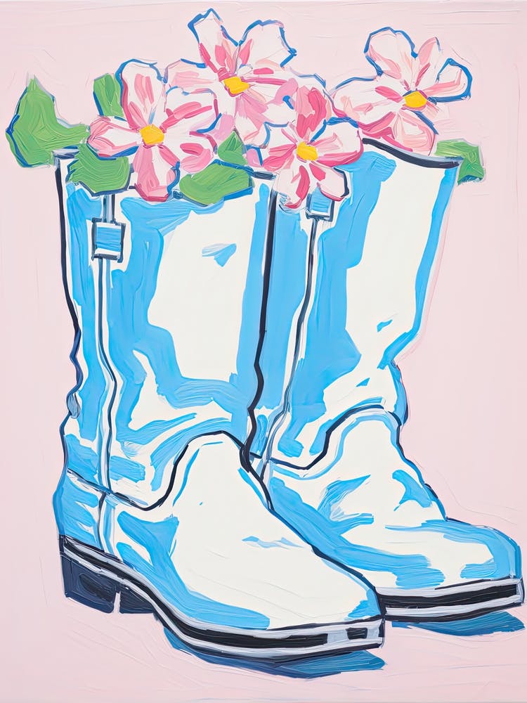 A Painting Of Cowboy Boots With Pink Flowers, Fauvist Style, Still Life 11
