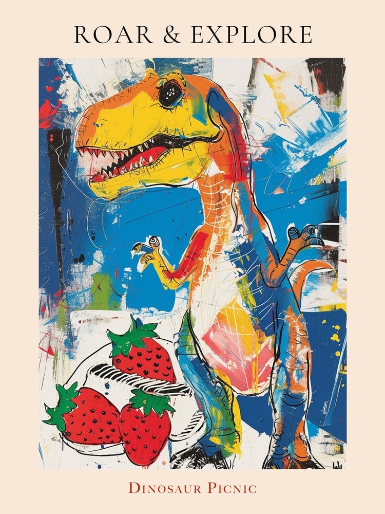 Graffiti Style Dinosaur With Strawberries 1 Poster