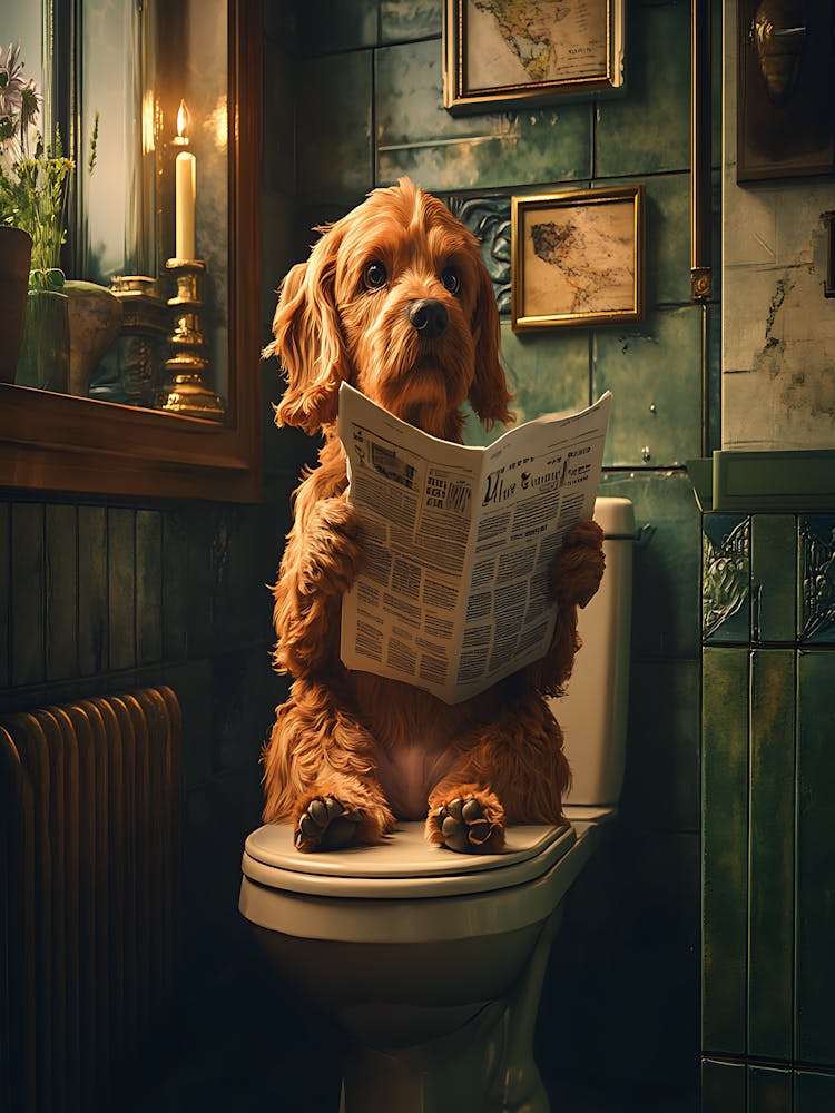 Dog Reading Newspaper On Toilet 2