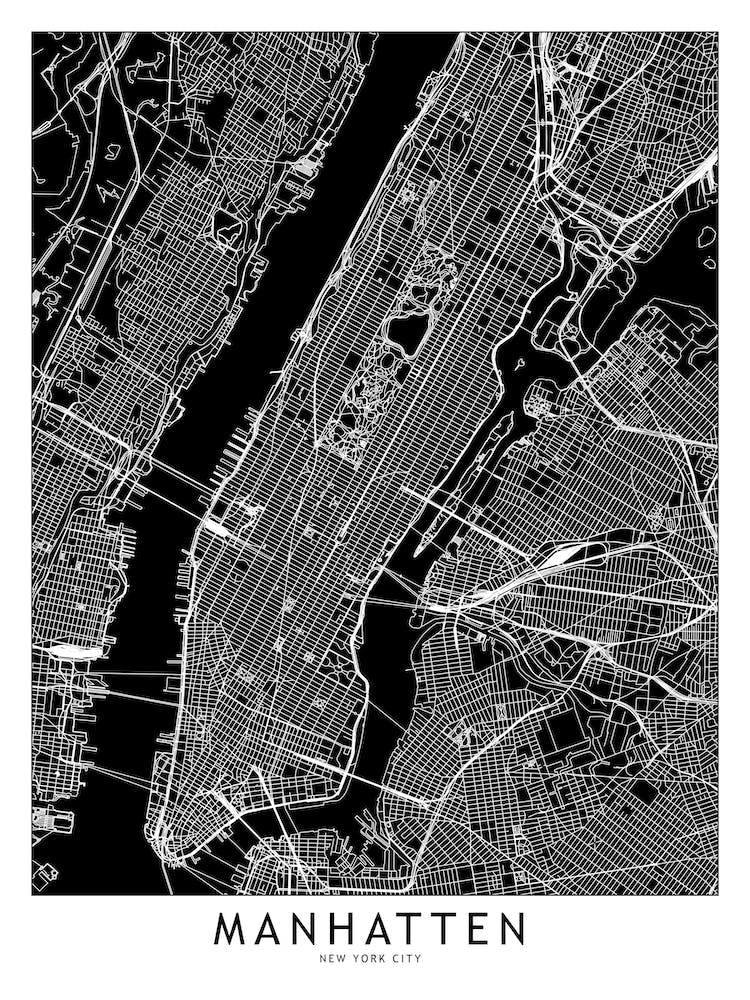 Manhatten Black And White Map