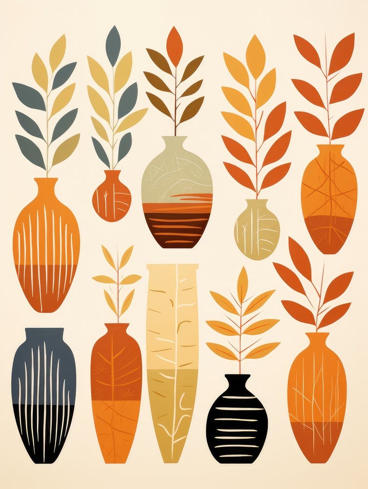 Vases With Leaves