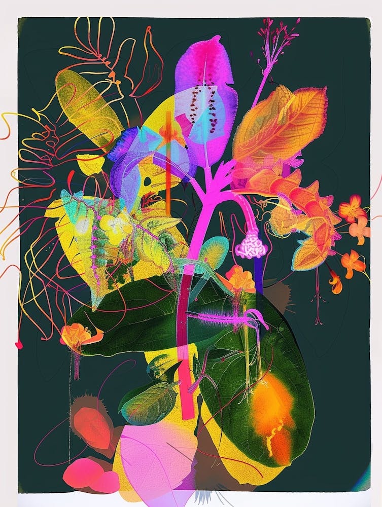 Peacock Flower (Caesalpinia) 3 Neon Flower Collage