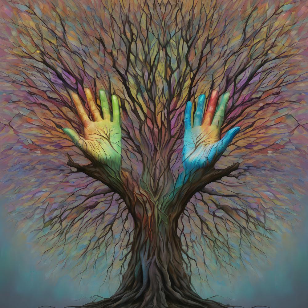Image Shows A Painting Of A Tree With Two Hands Coming Out Of Ita Metaphor For The Connection Between Nature And Humanity