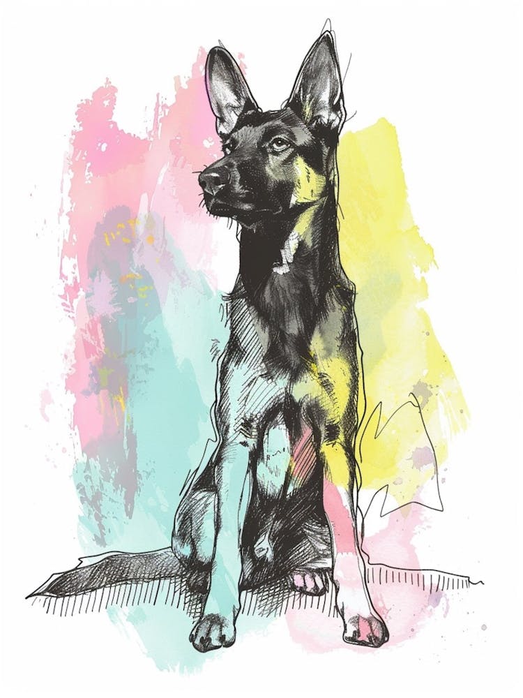 Pastel Beauceron Dog Pastel Line Illustration  2
