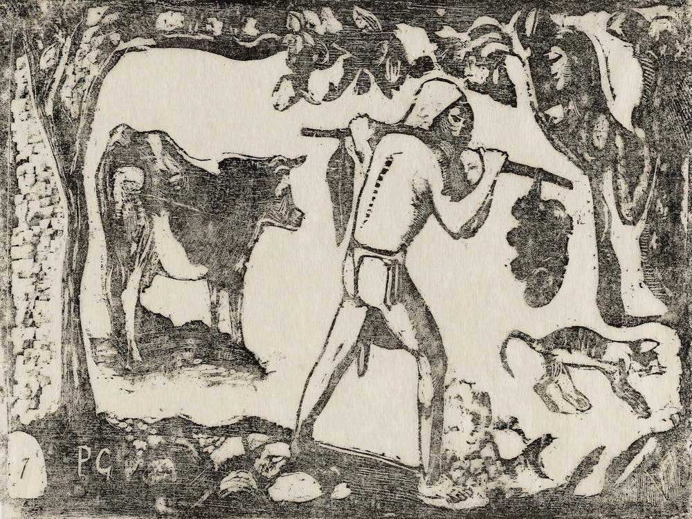 Tahitianer Bananen tragend, From The Suite Of Late Woodblock, Paul Gauguin