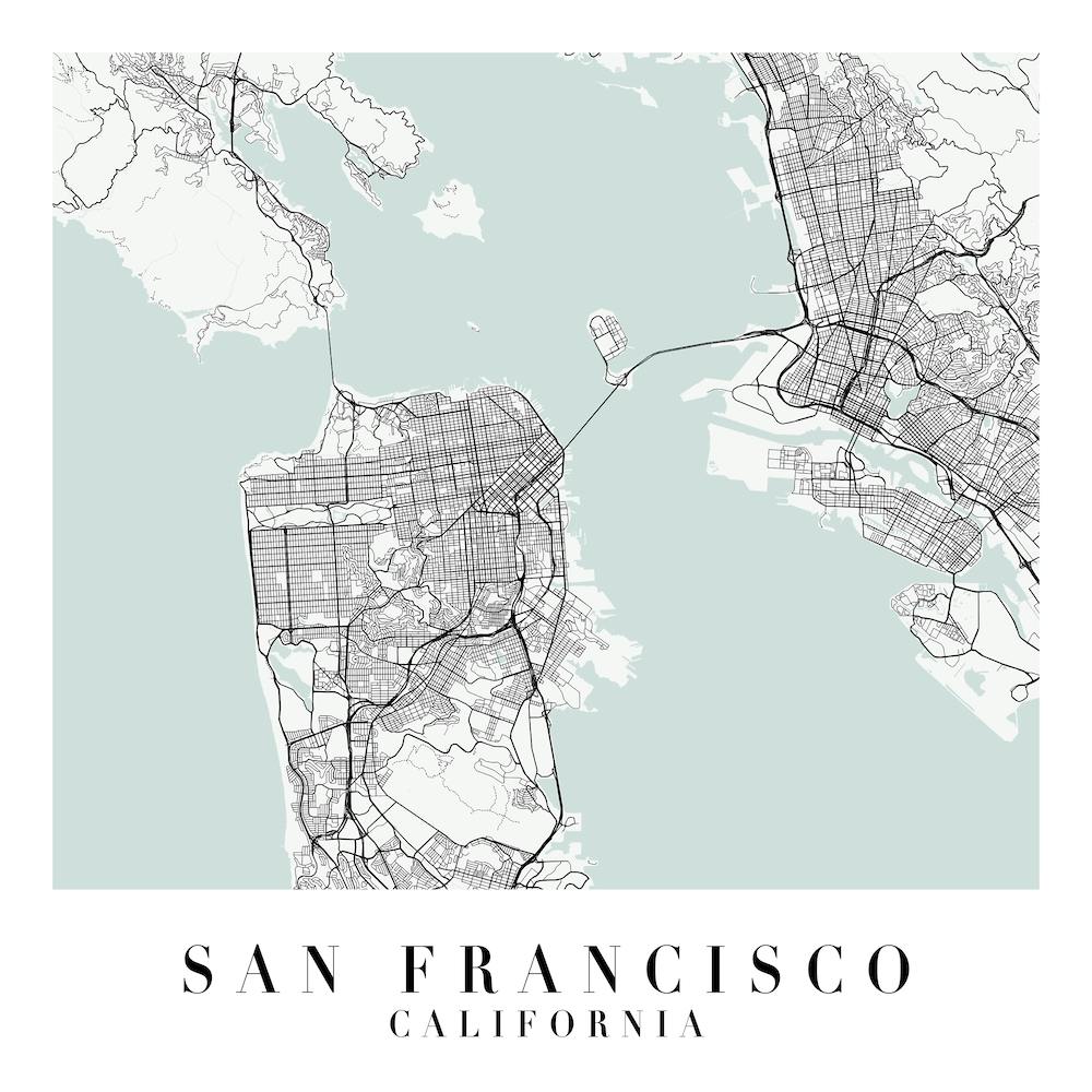 San Francisco California Street Map Minimal Color Square