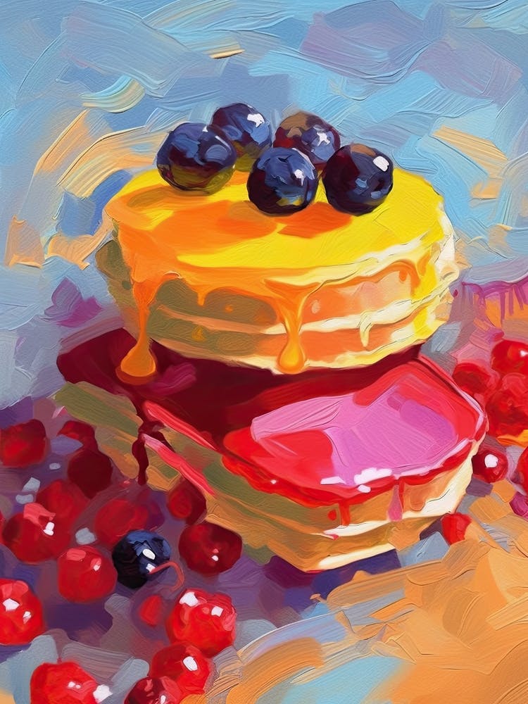 Pancake With Berries Oil Painting 1