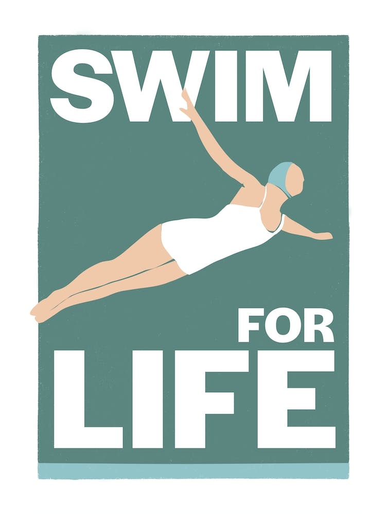 Swim for life – art deco style vintage diving swim in bathroom greens