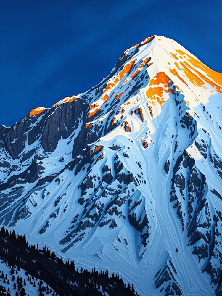 Sunrise On A Snowy Mountain