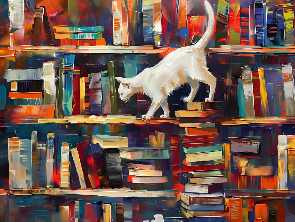 Chat Blanc dans la Bibliothèque - En Marche