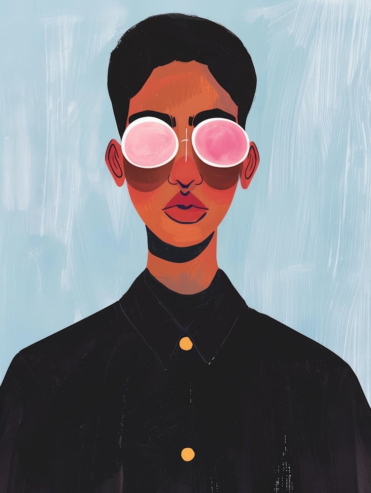 Fille Noire Avec Lunettes de Soleil Roses