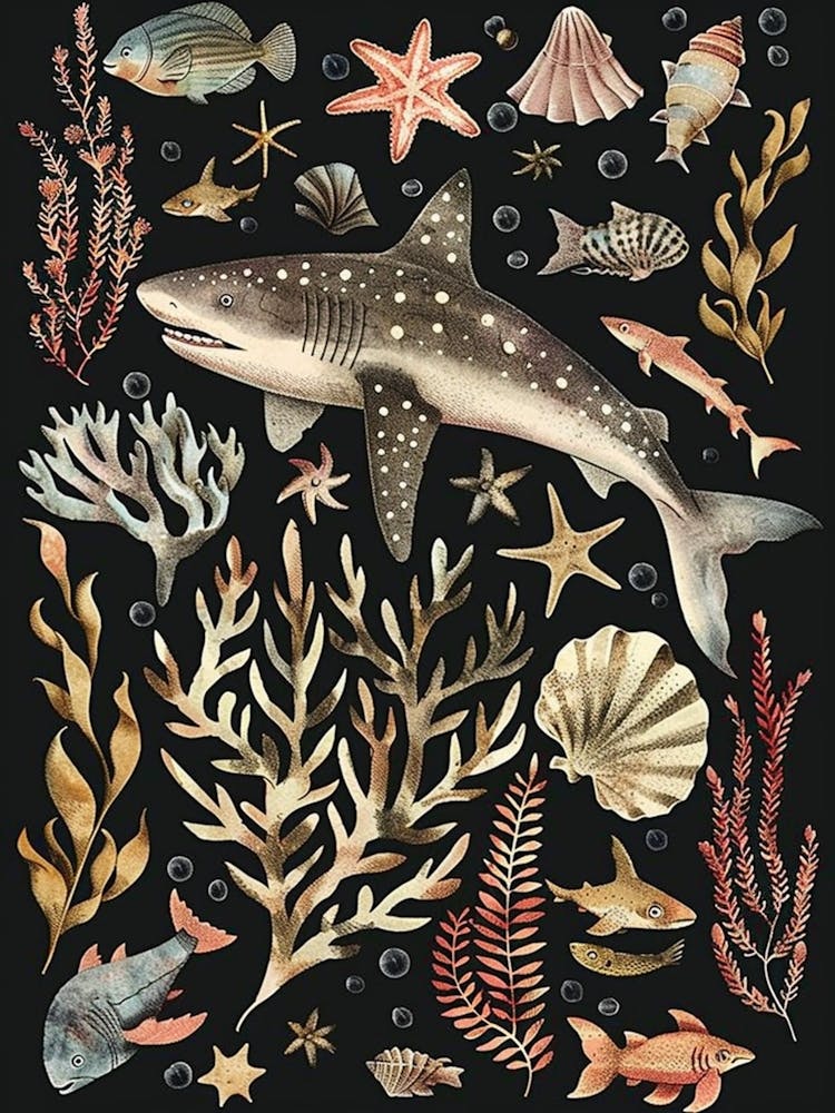 Isistius Genus Shark Seascape Black Background Illustration 1