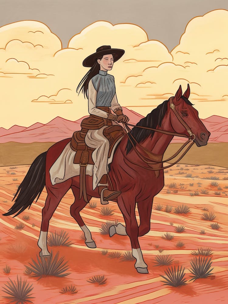Cowgirl Riding A Horse In The Desert 10
