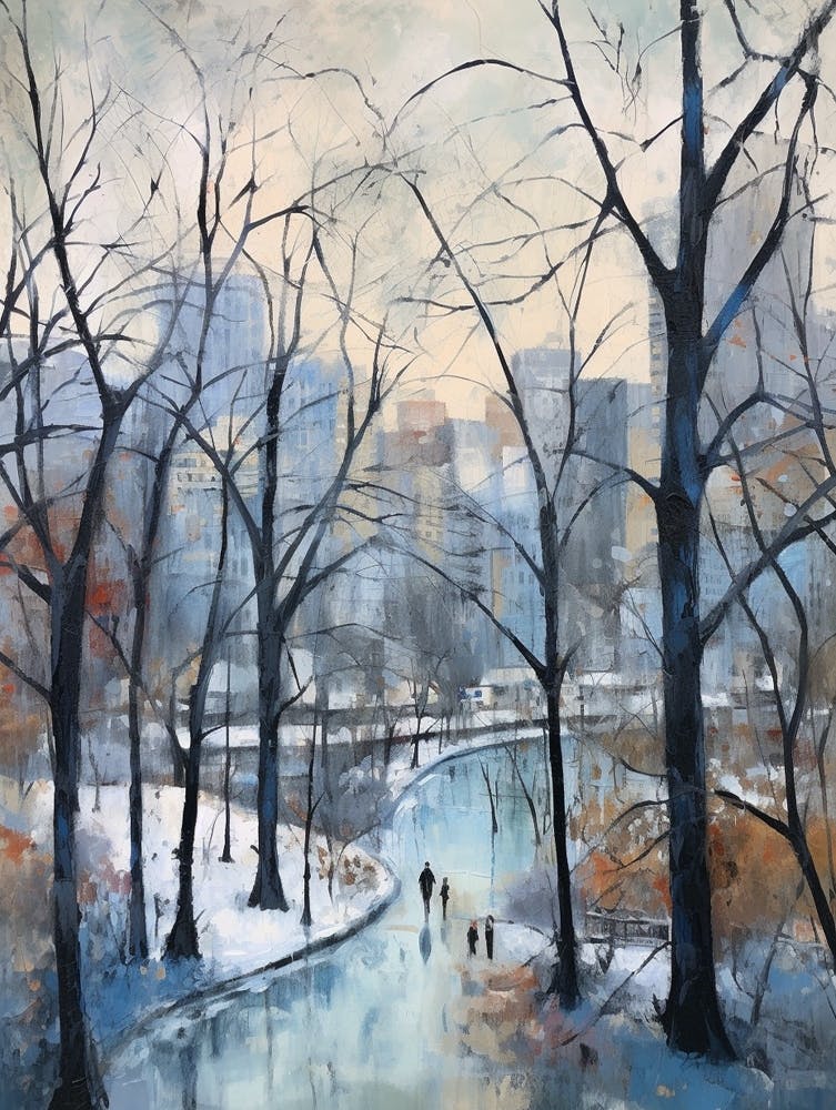Winter City Park Painting Central Park New York City 3