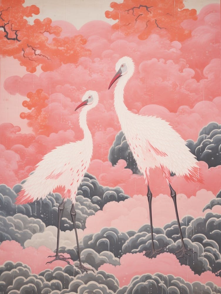 Vintage Japanese Inspired Bird Print Emu 1