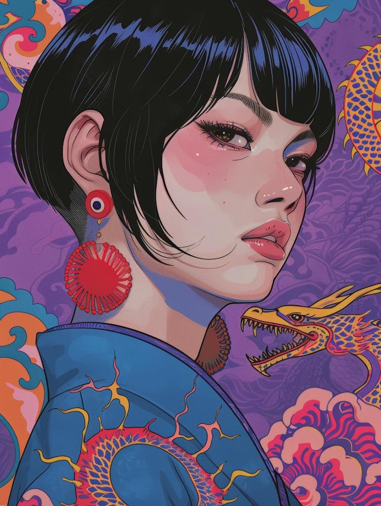 Asian Girl With Dragon 1