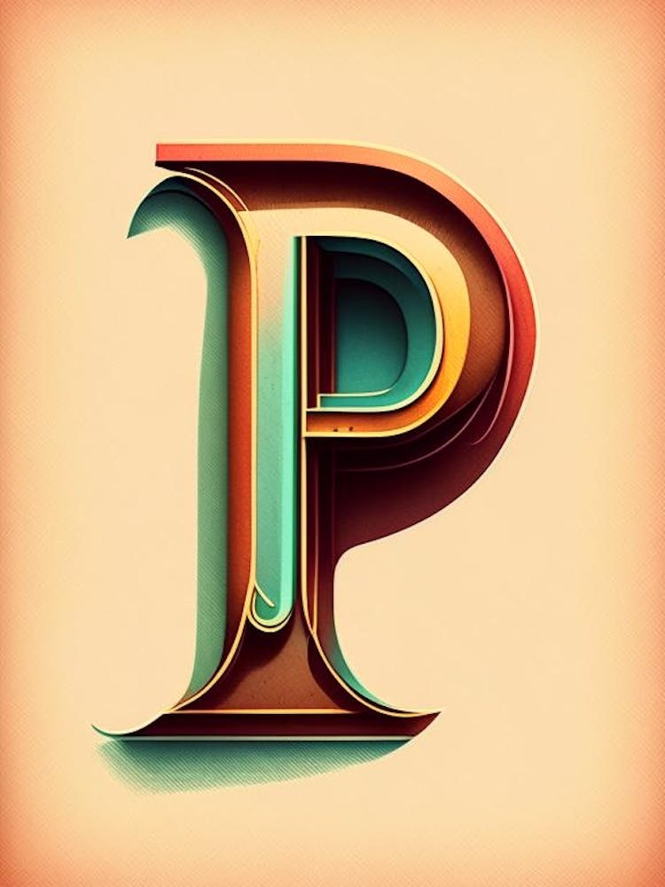 P, Letter, Alphabet Retro Drawing 1