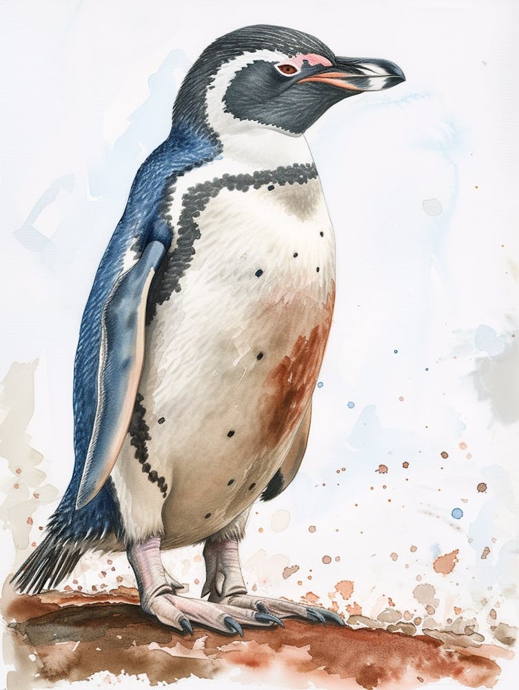 Humboldt Penguin Fernandina Island Watercolour Painting 3