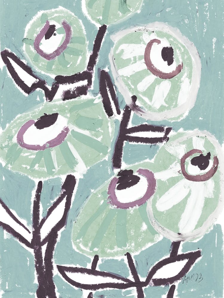 Dahlias, pastel blue