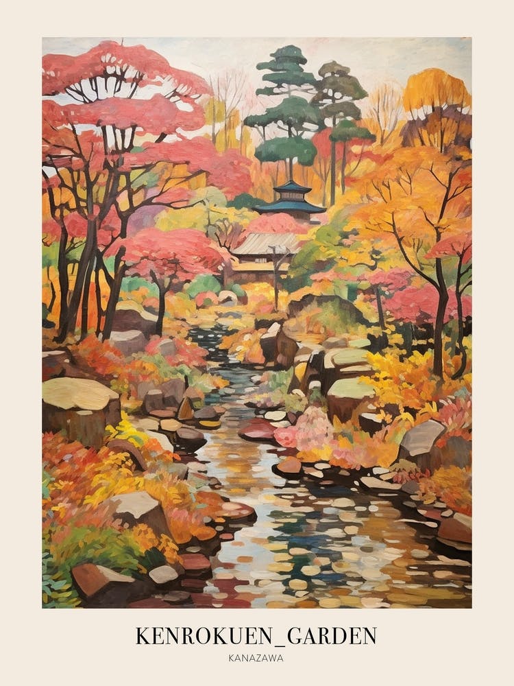 Autumn City Park Painting Kenrokuen Garden Kanazawa Japan 1 Poster