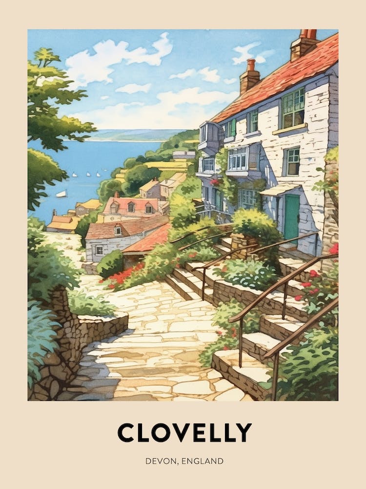 Devon Vintage Travel Poster Clovelly 3