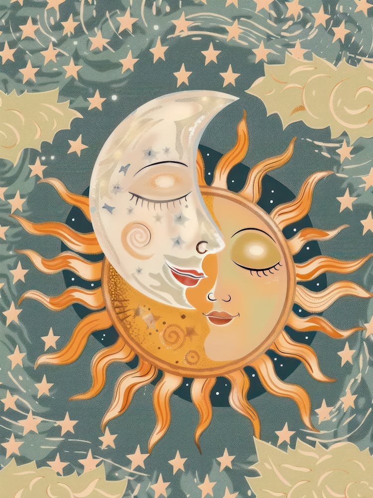 Sun Moon And Stars Celestial Zodiac Funky Bold Boho