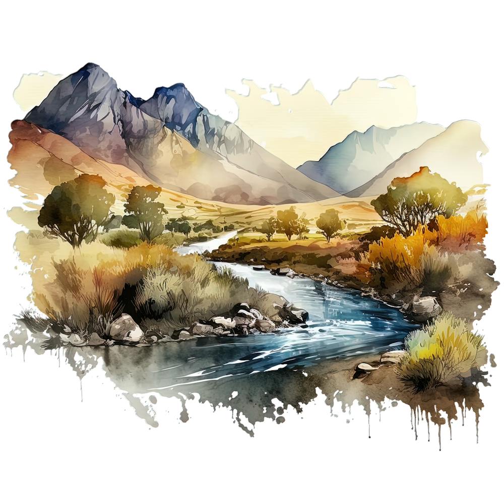 Watercolor Landscape With River