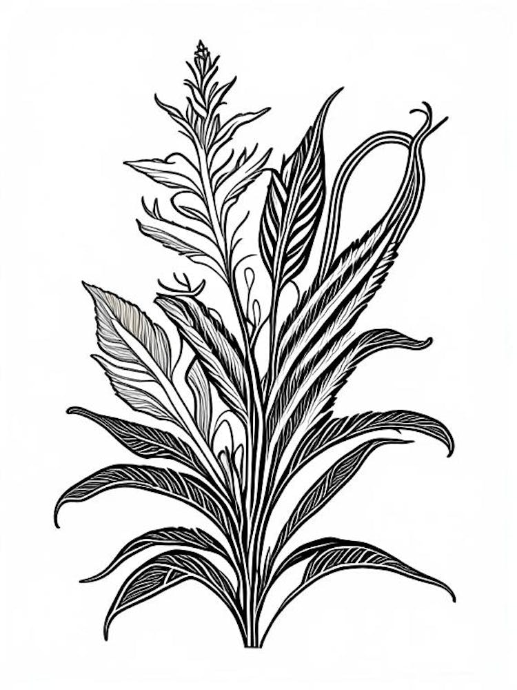 Comfrey Herb William Morris Inspired Line Drawing 2