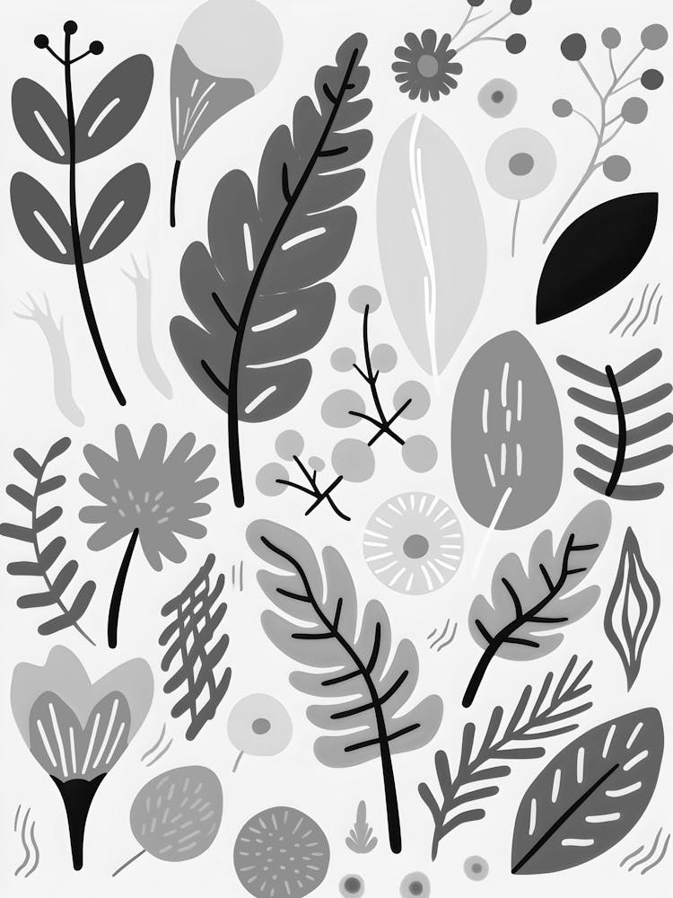 Abstract Black And White Leaves 7