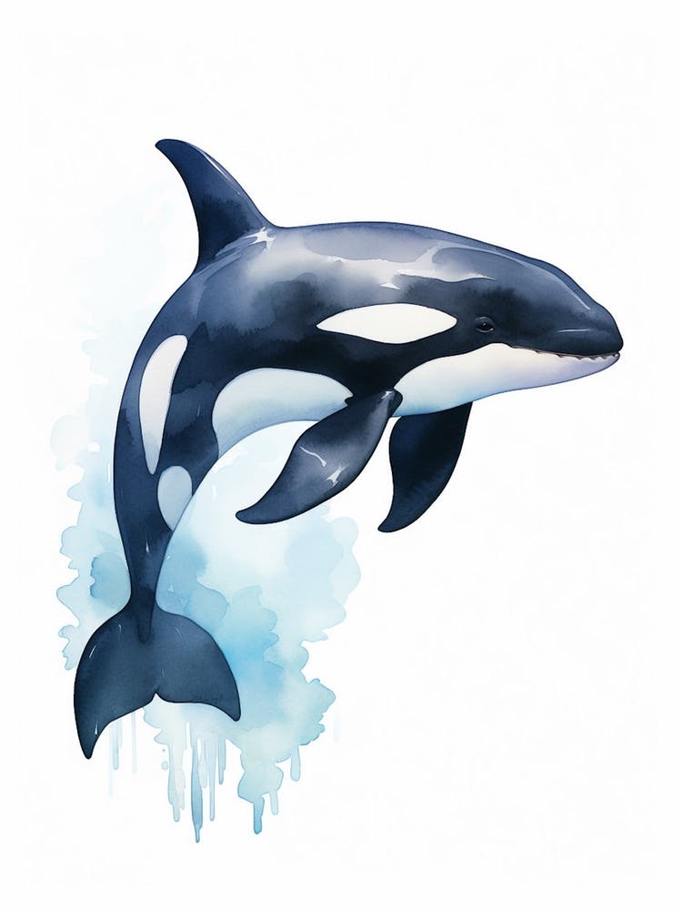 Blue Watercolour Painting Style Of Orca Whale  6