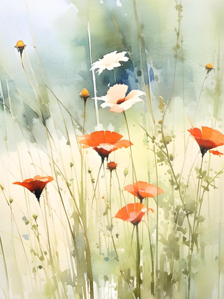 Poppies C, Wildflower Painting, Botanical Art