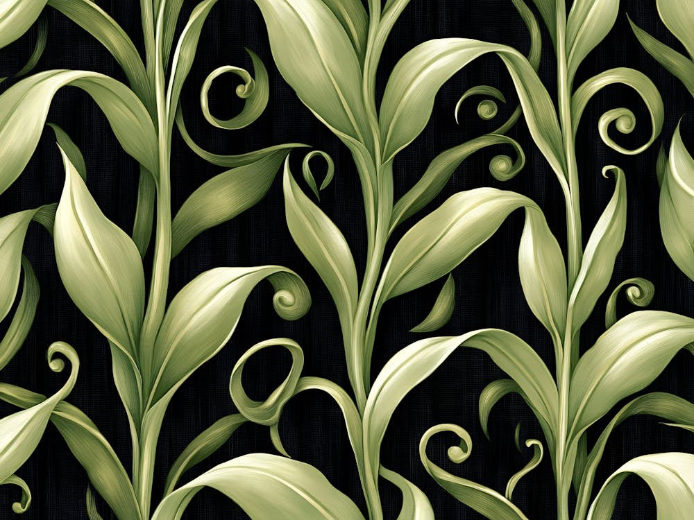 Green Leaves On Black Background