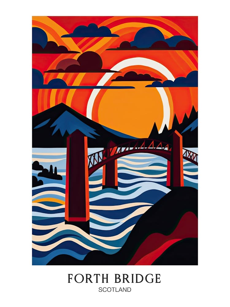 Forth Bridge Scotland Colourful 2 Travel Poster