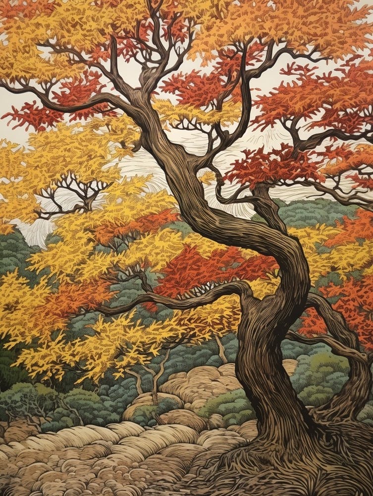 European White Elm 1 Vintage Autumn Tree Print 