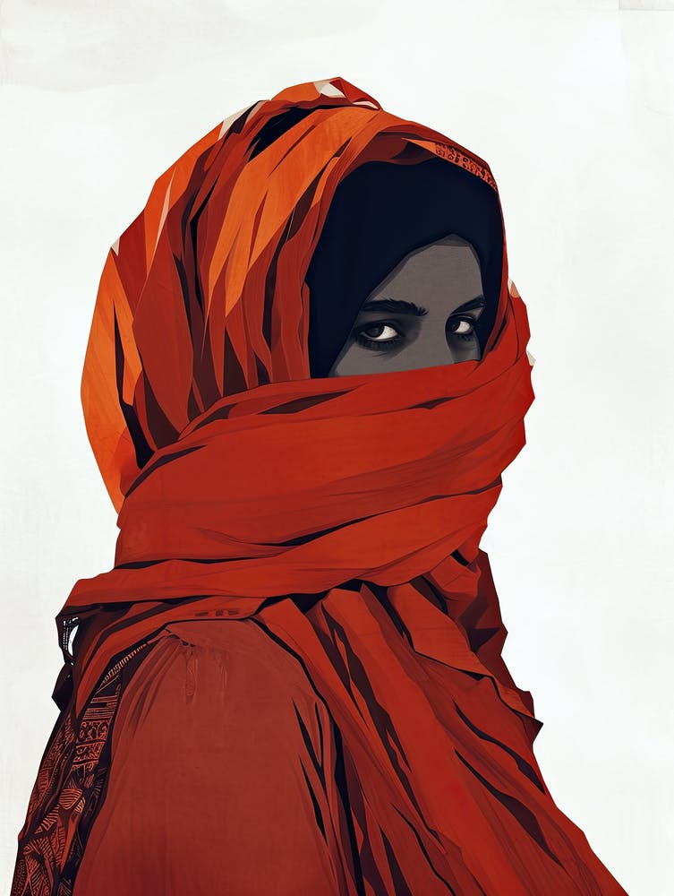 Arabian Woman In A Red Scarf, Middle East