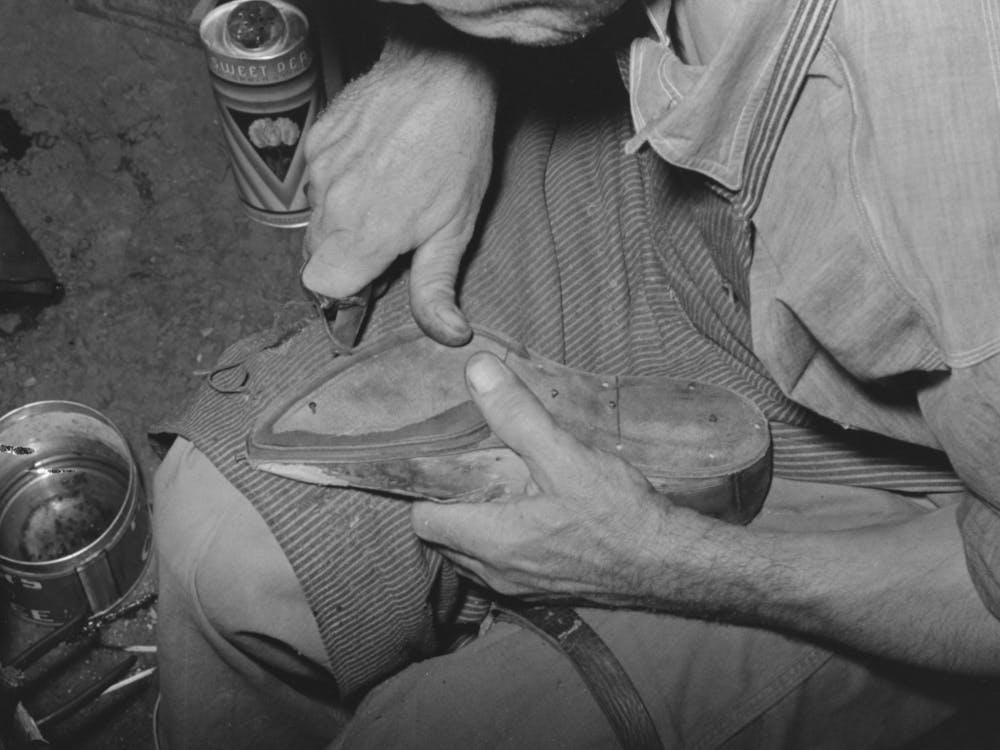 Outside Grooving Of Inner Sole In Process Of Making Welt, Bootmaking Shop, Alpine, Texas By Russell Lee