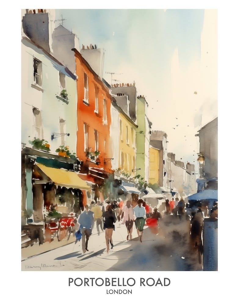Portobello Road 1 Watercolour Travel Poster