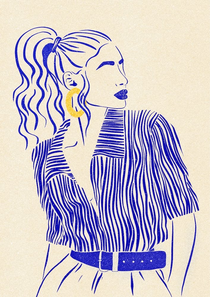 Woman In Blue 3 Line