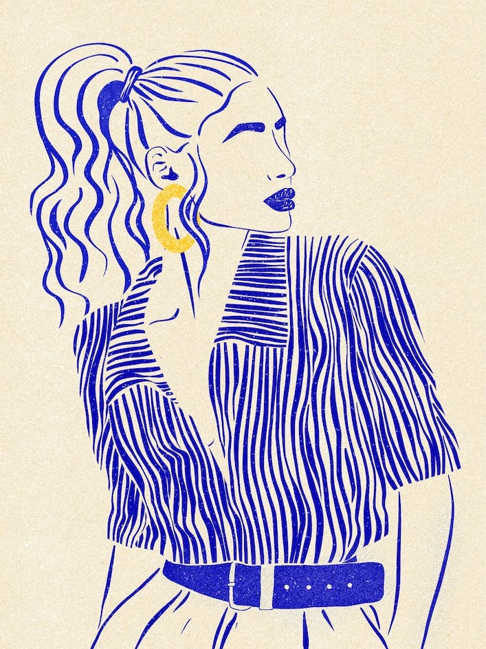 Woman In Blue 3 Line