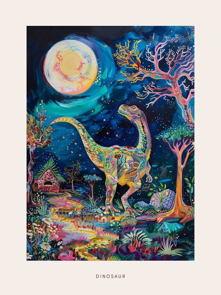Colourful Dinosaur Painting Landscape 3 Poster