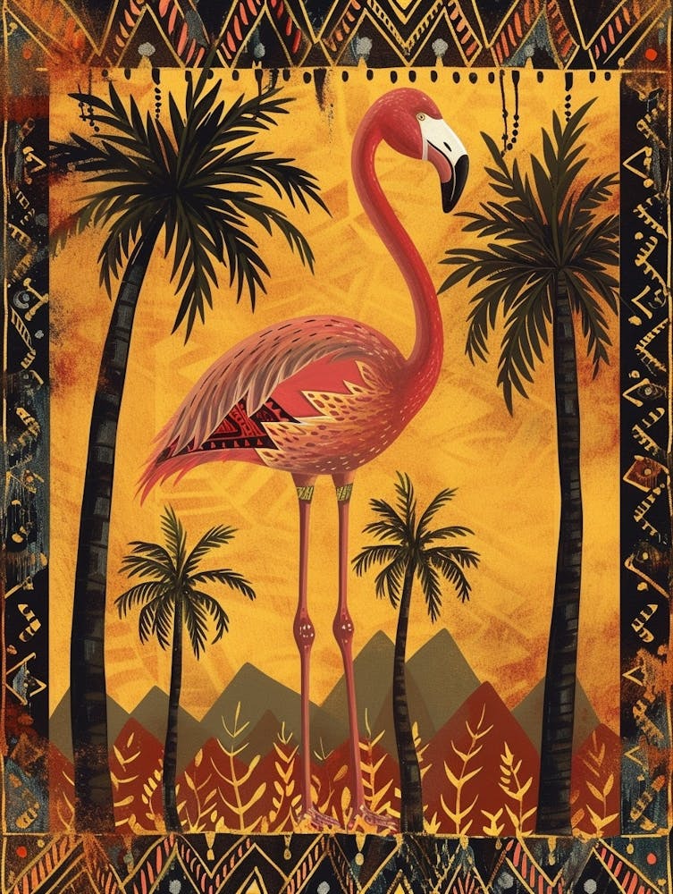 Greater Flamingo And Palm Trees Boho Print 3