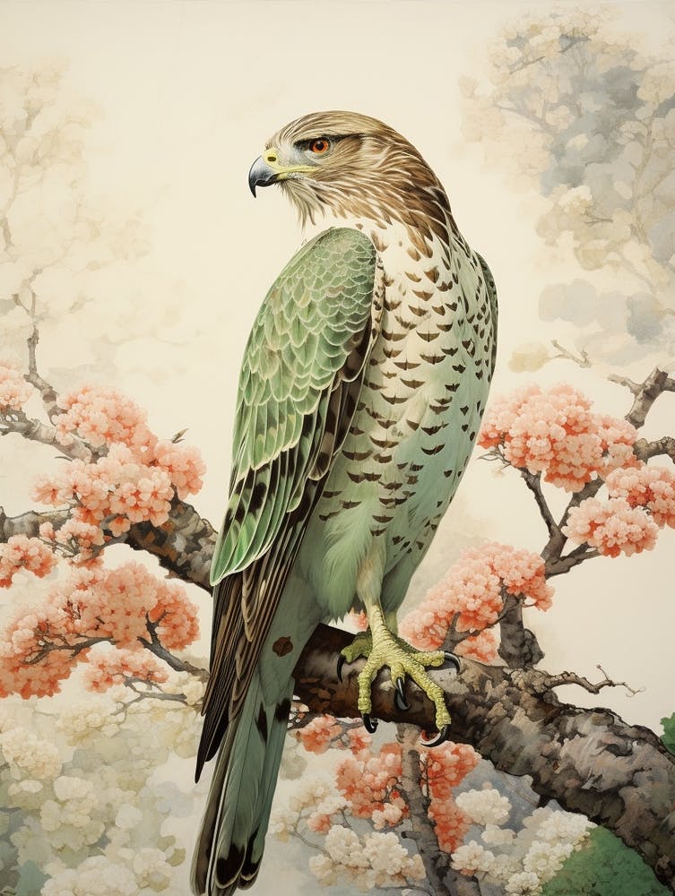 Ohara Koson Inspired Bird Painting Red Tailed Hawk 1
