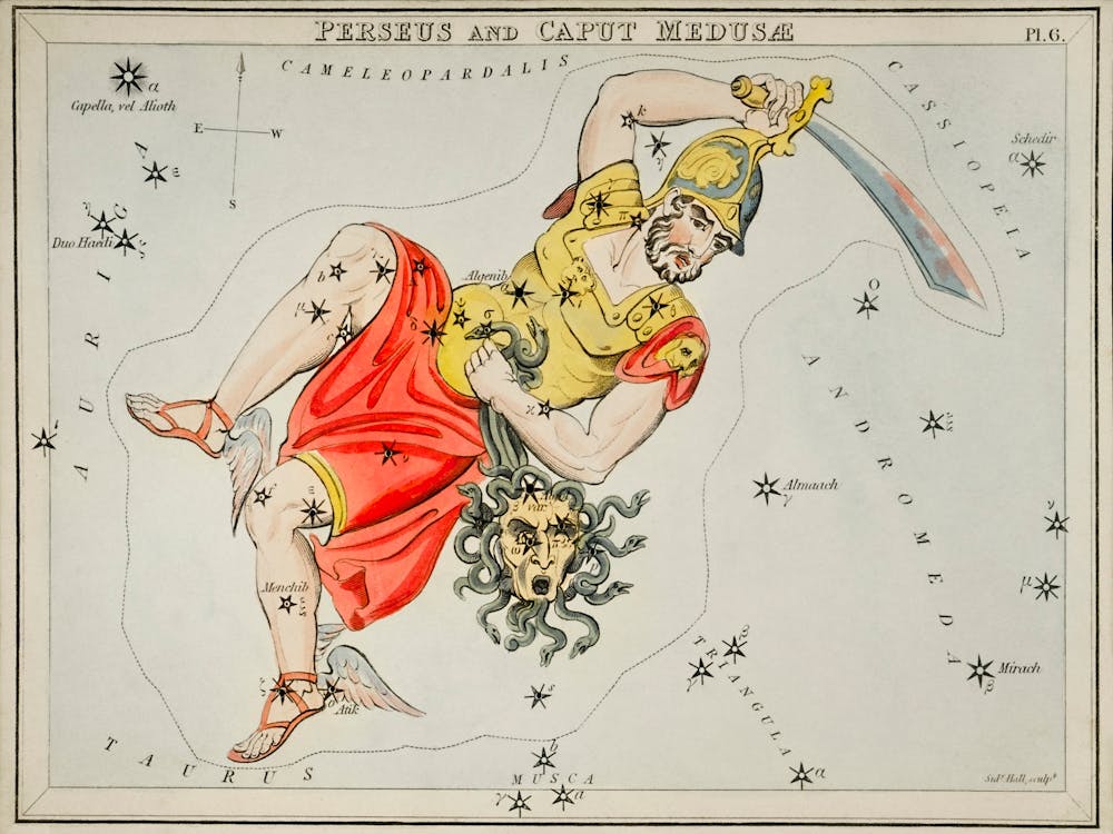 Sidney Hall’s (1831), Astronomical Chart Illustration Of The Perseus And The Caput Medusae