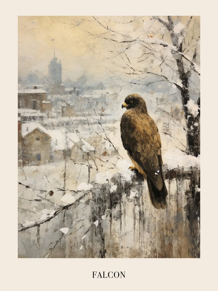 Vintage Winter Animal Painting Poster Falcon 1