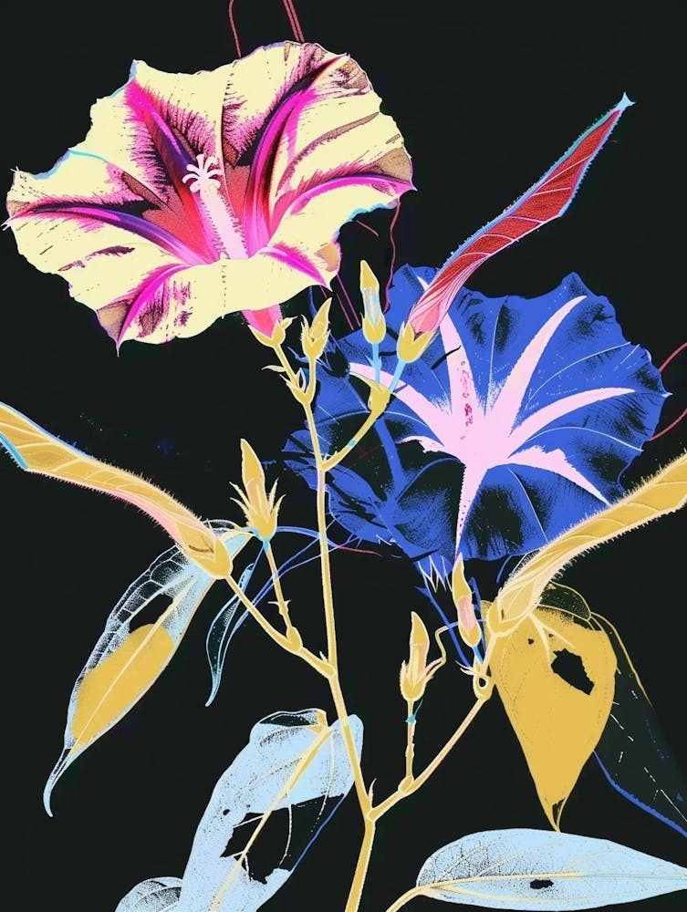 Neon Flowers On Black Morning Glory 7