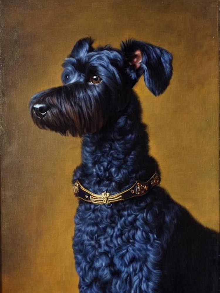 Kerry Blue Terrier Renaissance Portrait Oil Painting