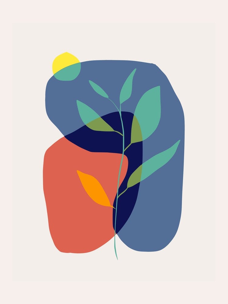 Fossil Plant In Red And Blue
