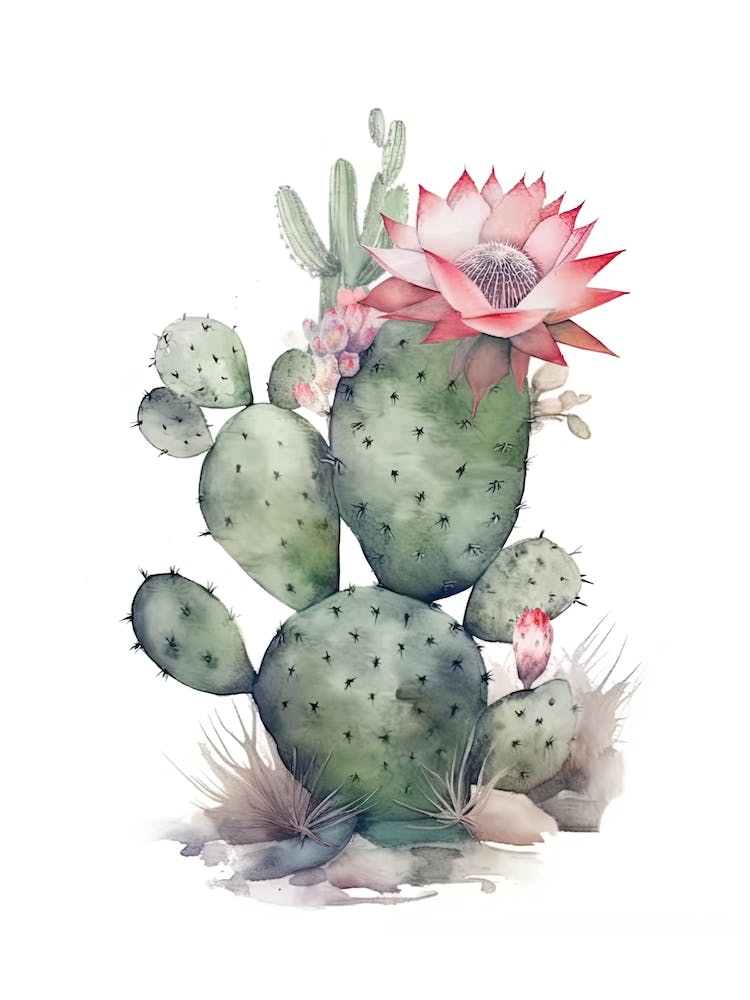 Spider Cactus Watercolour Drawing 4