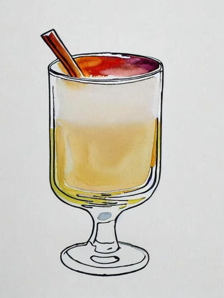 Brandy Alexander 2 Minimal Line Drawing With Watercolour Cocktail Poster